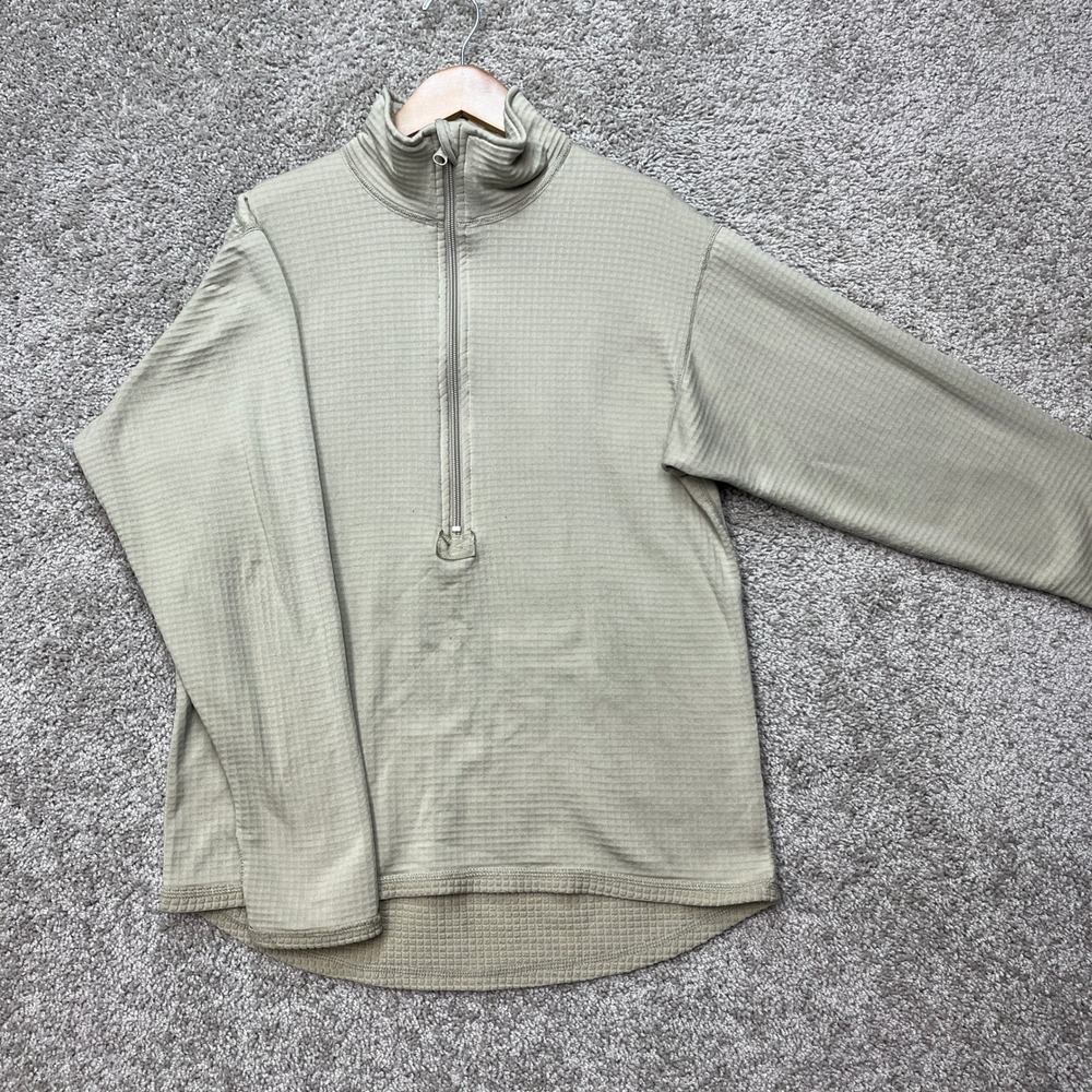US Army Issued 1/4 Zip Waffle Shirt Mens Small Tan Polartec Grid Fleece USA